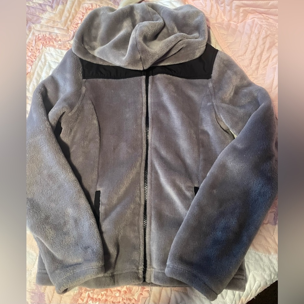 SO brand grey and black fleece zip up hoodie/jacket L 10/12